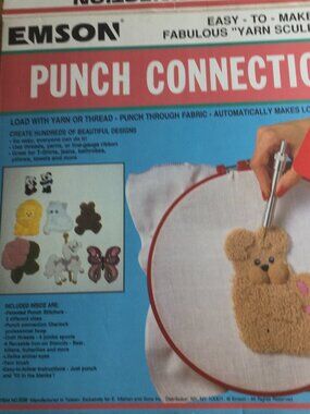 Vintage 1990 Punch Connection  3 punch needles hoop yarn iron on stencils